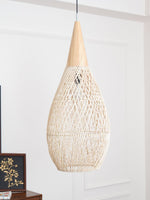 Artisan Braided Rattan Swag Pendant Light with Natural Wood Accents