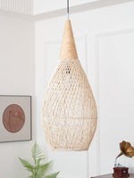 Artisan Braided Rattan Swag Pendant Light with Natural Wood Accents