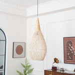 Artisan Braided Rattan Swag Pendant Light with Natural Wood Accents