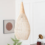 Artisan Braided Rattan Swag Pendant Light with Natural Wood Accents