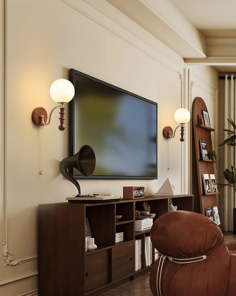 Bramwell Wall Sconce with Wood Accents and Frosted Glass Globe