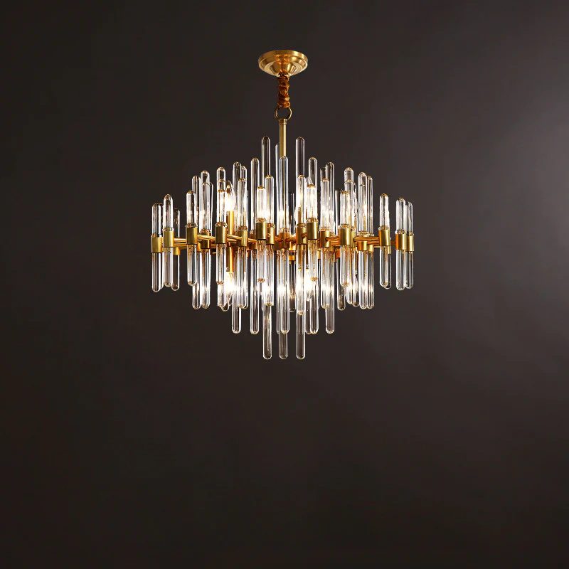 Brass Chandelier with Clear Glass Rods Shade