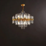 Brass Chandelier with Clear Glass Rods Shade