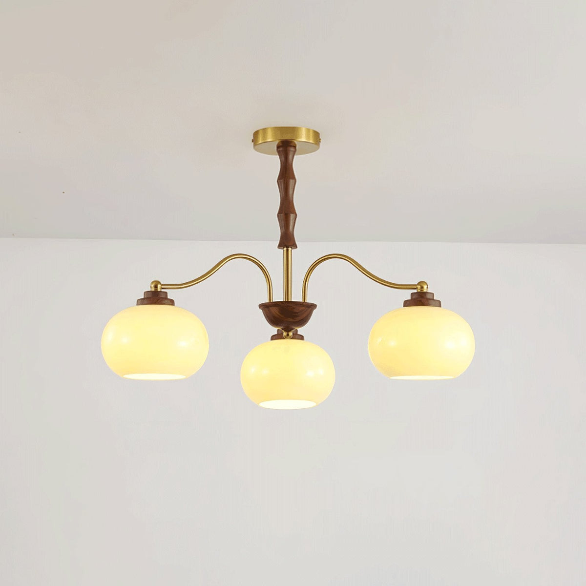 Persimmon Glass Globe Chandelier – Modern Brass & Glass Pendant Light for Dining Room and Living Room