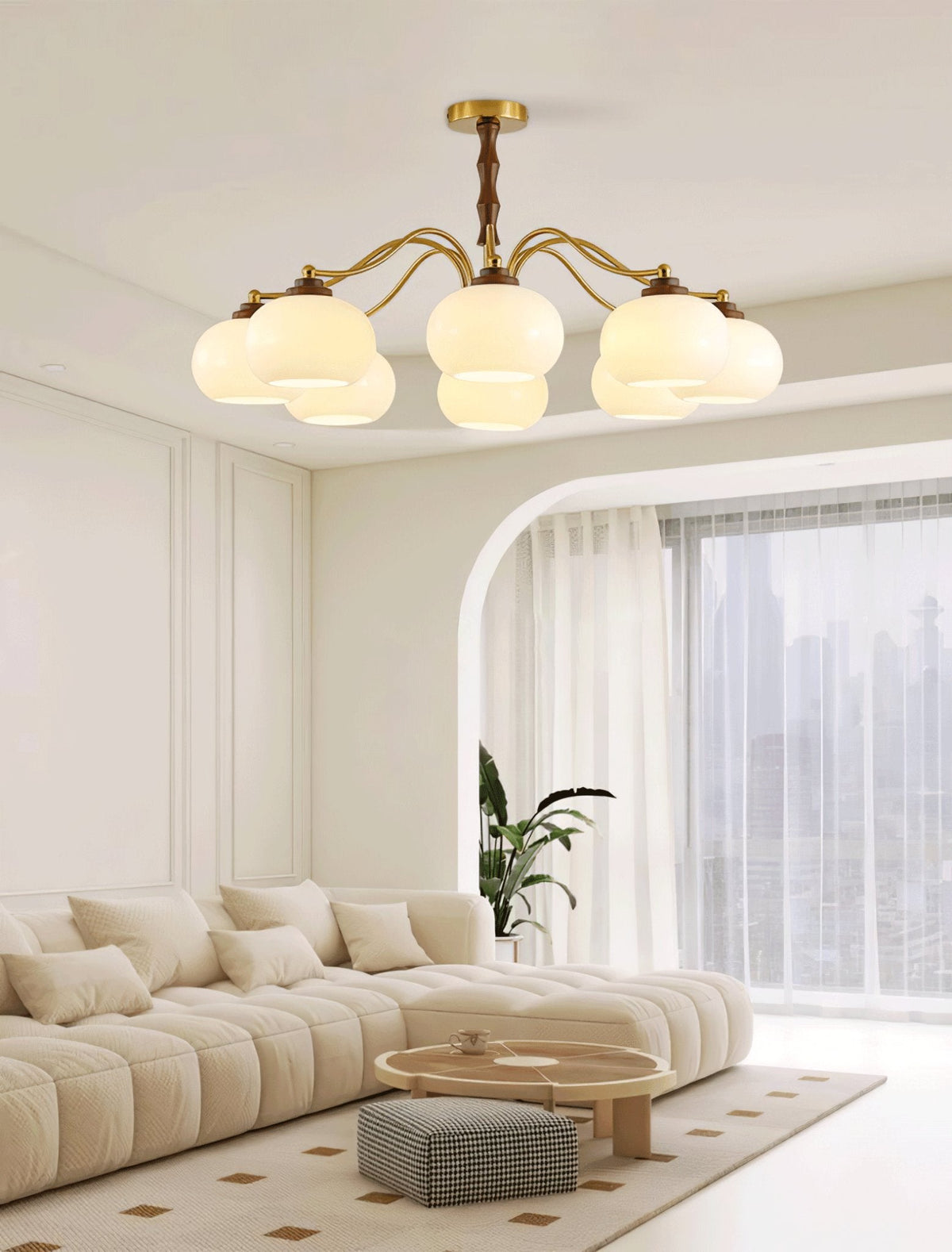 Persimmon Glass Globe Chandelier – Modern Brass & Glass Pendant Light for Dining Room and Living Room