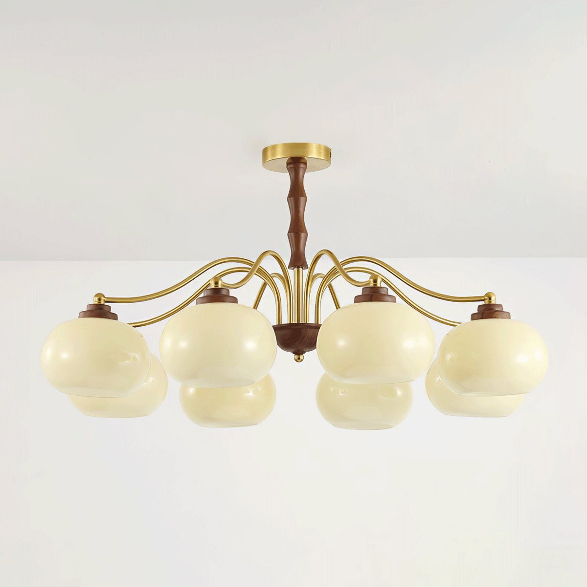 Persimmon Glass Globe Chandelier – Modern Brass & Glass Pendant Light for Dining Room and Living Room