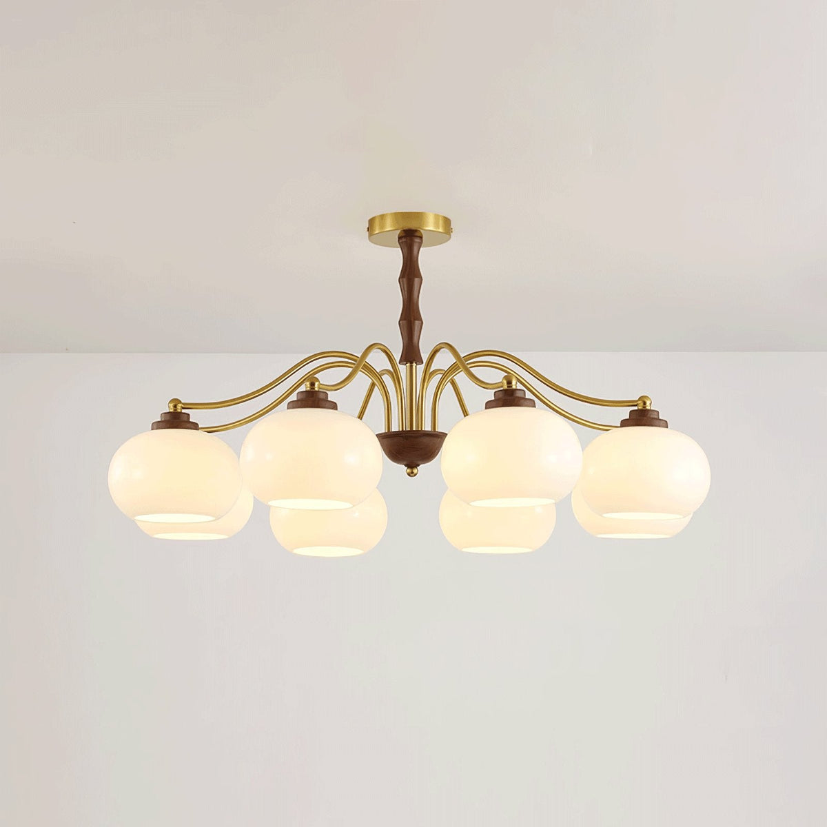 Persimmon Glass Globe Chandelier – Modern Brass & Glass Pendant Light for Dining Room and Living Room