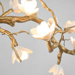 Brass Flower Branch Chandelier with Ceramic Shades for Dining Room and Living Room