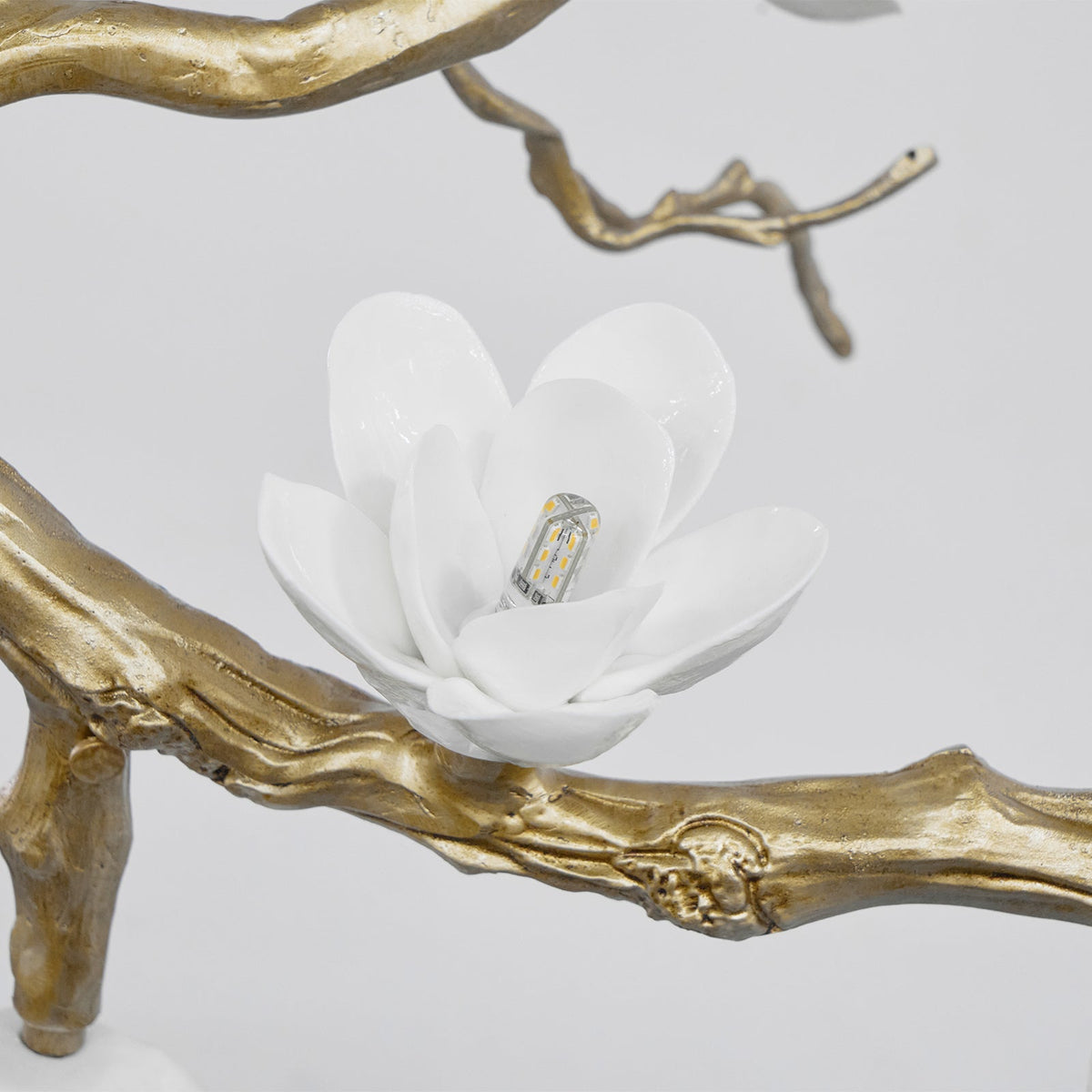 Brass Flower Branch Chandelier with Ceramic Shades for Dining Room and Living Room