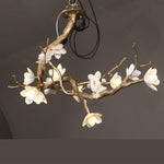 Brass Flower Branch Chandelier with Ceramic Shades for Dining Room and Living Room