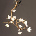 Brass Flower Branch Chandelier with Ceramic Shades for Dining Room and Living Room