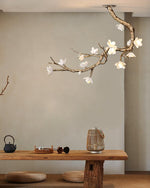 Brass Flower Branch Chandelier with Ceramic Shades for Dining Room and Living Room