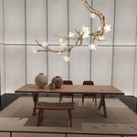 Brass Flower Branch Chandelier with Ceramic Shades for Dining Room and Living Room