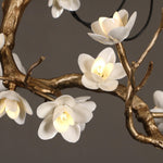 Brass Flower Branch Chandelier with Ceramic Shades for Dining Room and Living Room