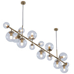 Brass and Glass Globe Chandelier – Modern Linear Pendant Light for Dining Room and Living Room