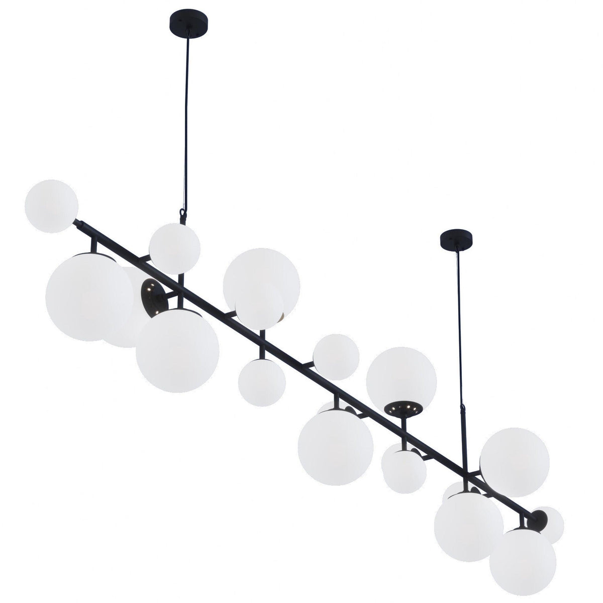 Brass and Glass Globe Chandelier – Modern Linear Pendant Light for Dining Room and Living Room