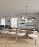 Brass and Glass Globe Chandelier – Modern Linear Pendant Light for Dining Room and Living Room