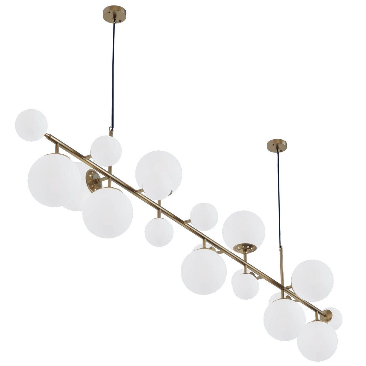 Brass and Glass Globe Chandelier – Modern Linear Pendant Light for Dining Room and Living Room