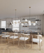 Brass and Glass Globe Chandelier – Modern Linear Pendant Light for Dining Room and Living Room