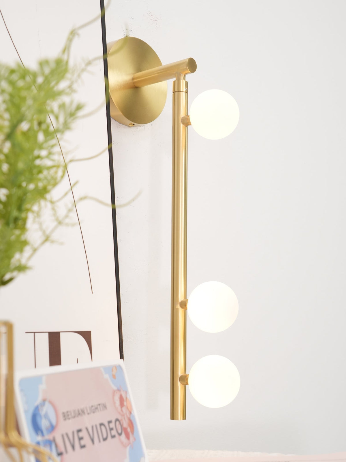 Brass Glass Tube Plug In Wall Lamp