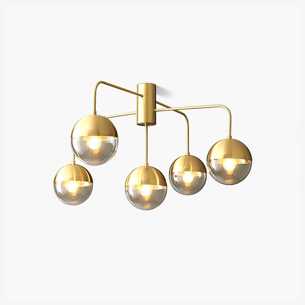 Globular Brass and Glass Semi-Flush Ceiling Light
