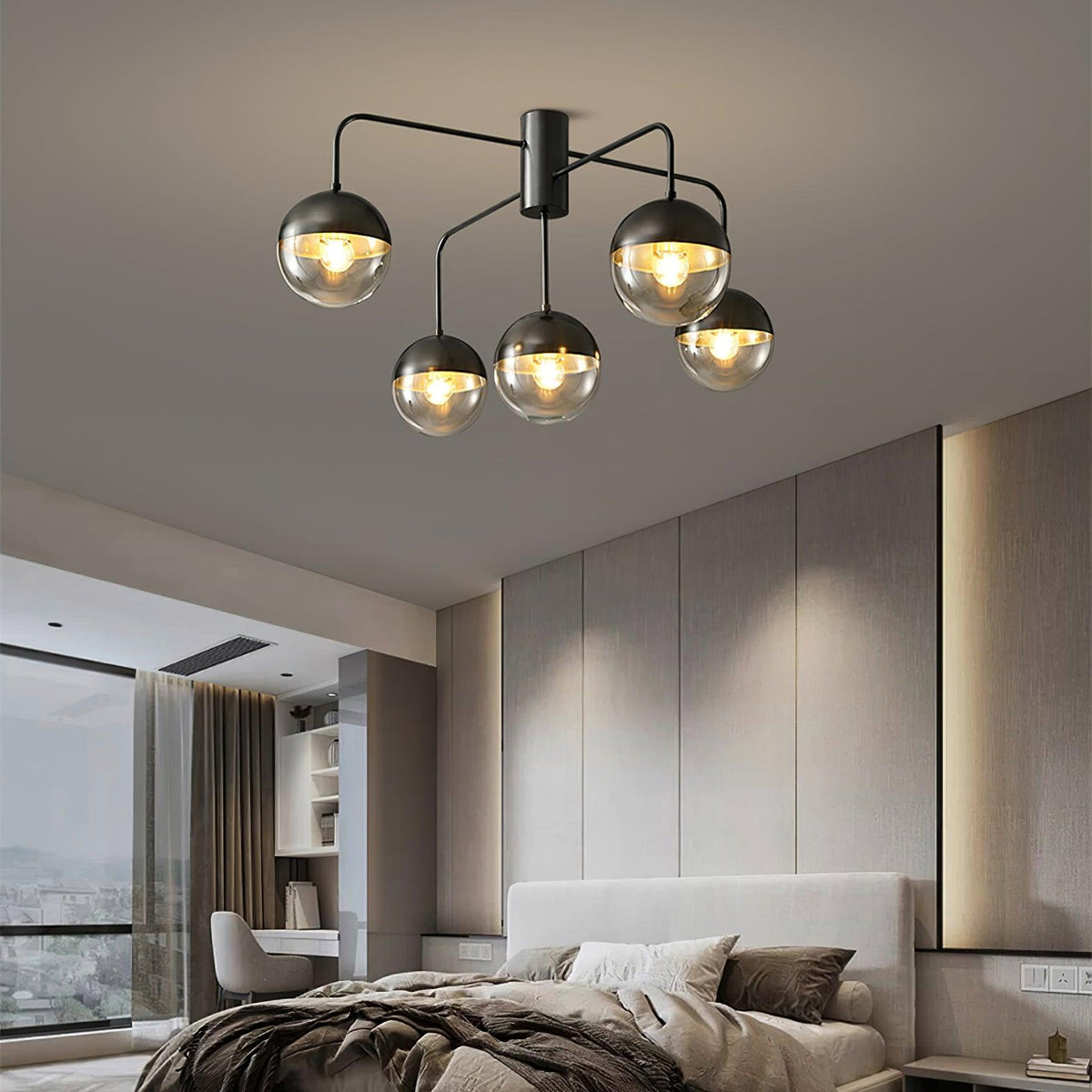 Globular Brass and Glass Semi-Flush Ceiling Light