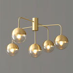 Globular Brass and Glass Semi-Flush Ceiling Light