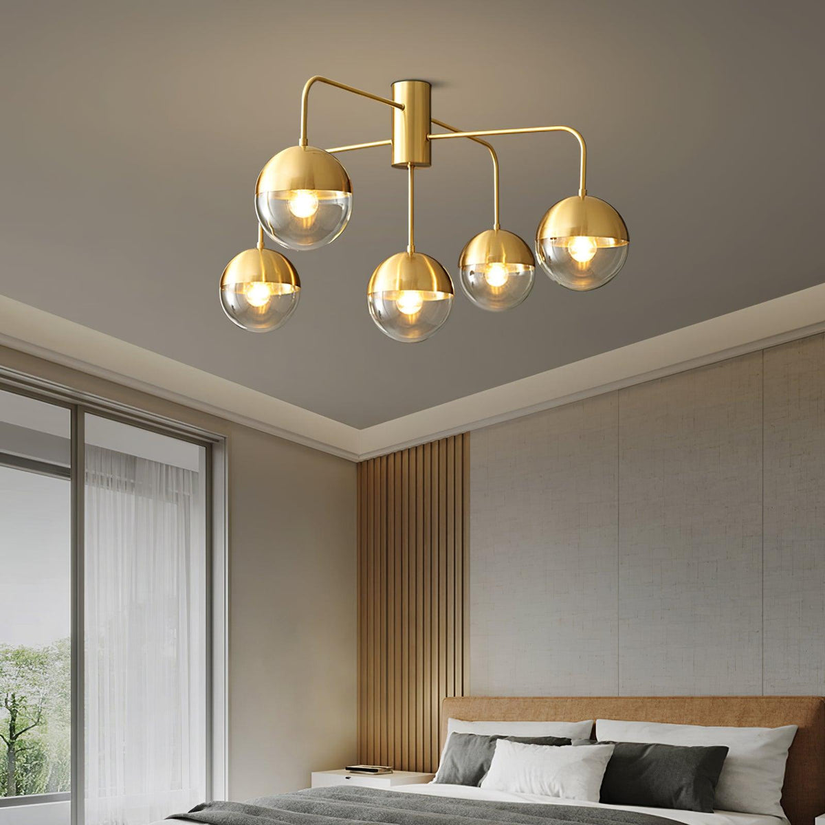Globular Brass and Glass Semi-Flush Ceiling Light