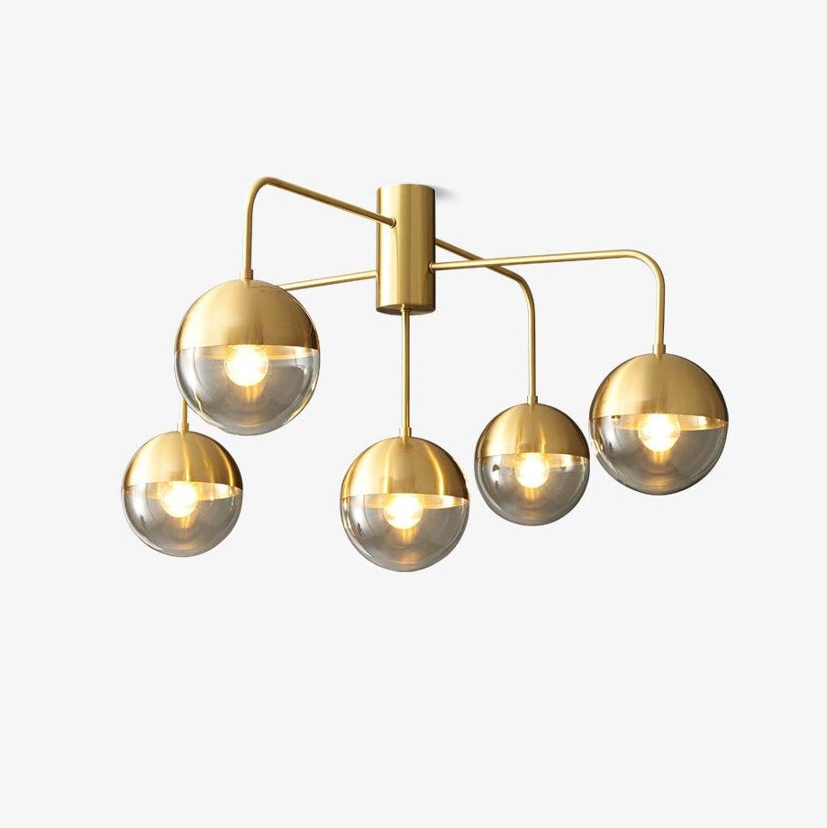 Globular Brass and Glass Semi-Flush Ceiling Light