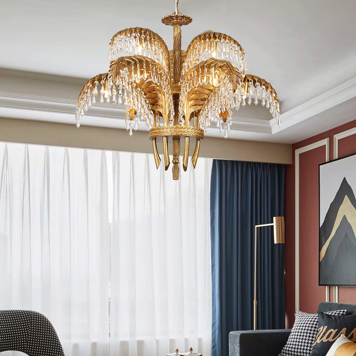 brass-palm-leaf-crystal-chandelier