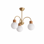 Bravelle Arc Chandelier – Modern Brass & Wood Pendant Light for Dining Room