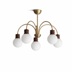 Bravelle Arc Chandelier – Modern Brass & Wood Pendant Light for Dining Room