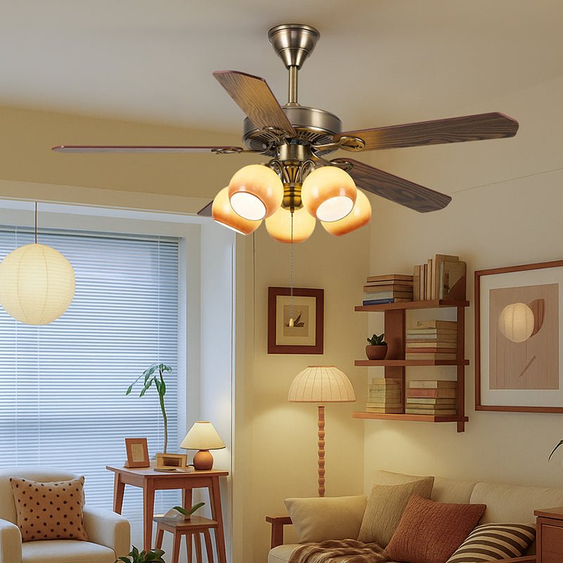 Bravelle Vintage Ceiling Fan Light with Wood Blades and Amber Glass