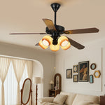 Bravelle Vintage Ceiling Fan Light with Wood Blades and Amber Glass