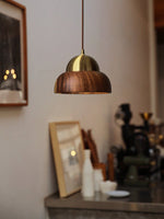 Bravon Wood Dome Pendant Light with Brass Accent