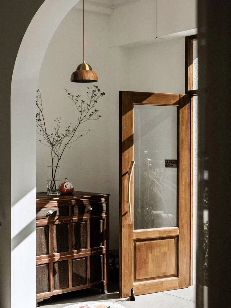 Bravon Wood Dome Pendant Light with Brass Accent