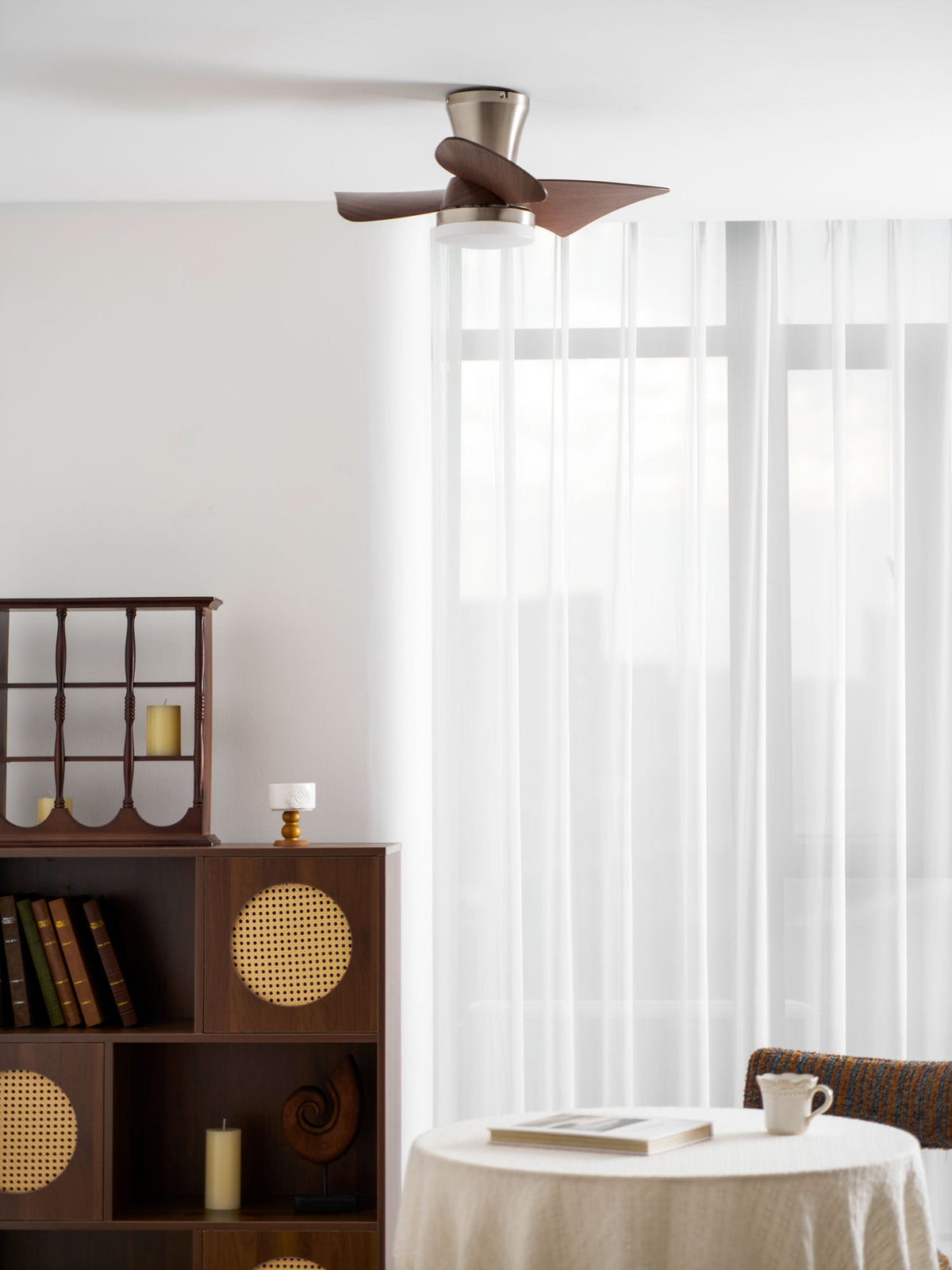 Breeze Lux Ceiling Fan Light with LED – Modern Brushed Gold & Walnut Finish