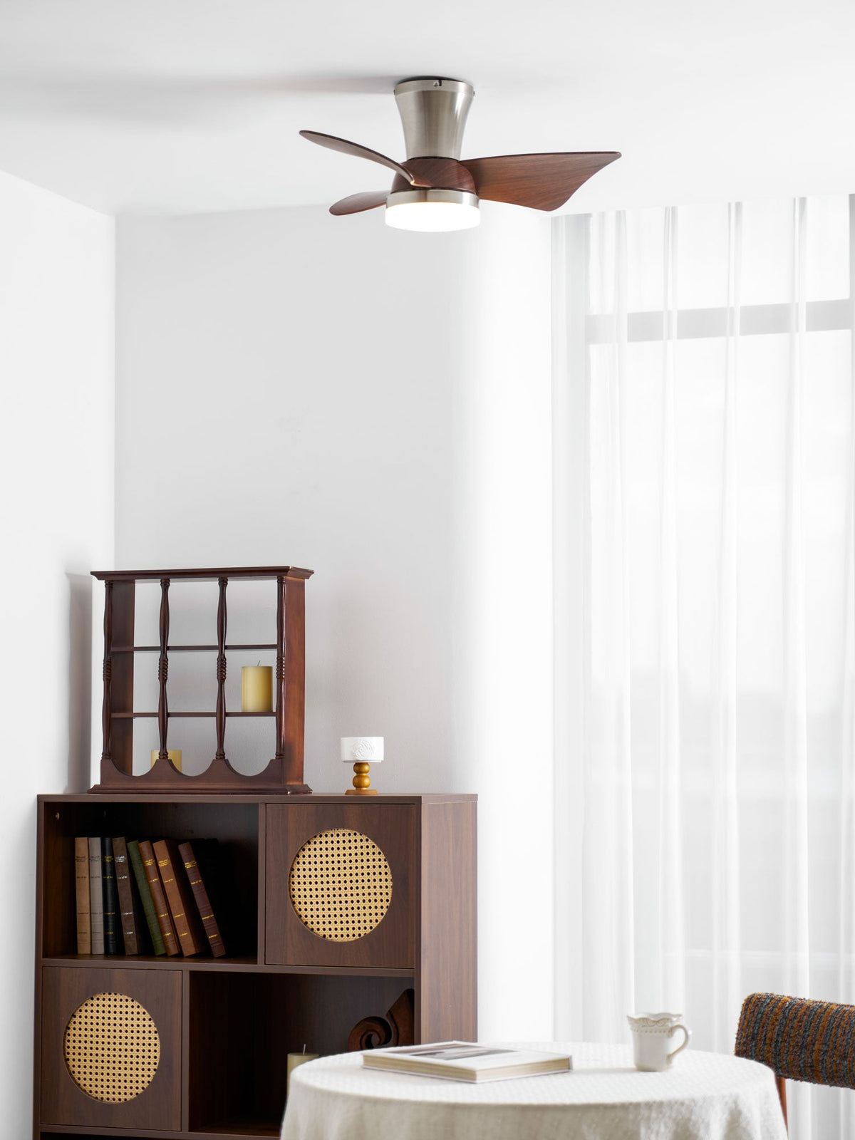 Breeze Lux Ceiling Fan Light with LED – Modern Brushed Gold & Walnut Finish