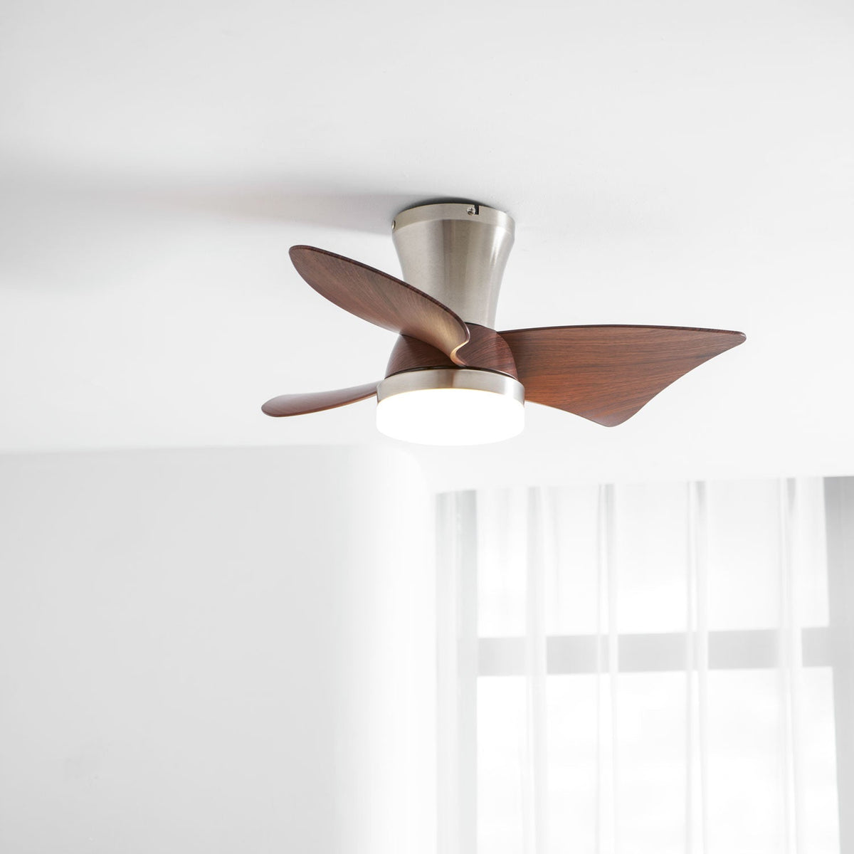 Breeze Lux Ceiling Fan Light with LED – Modern Brushed Gold & Walnut Finish