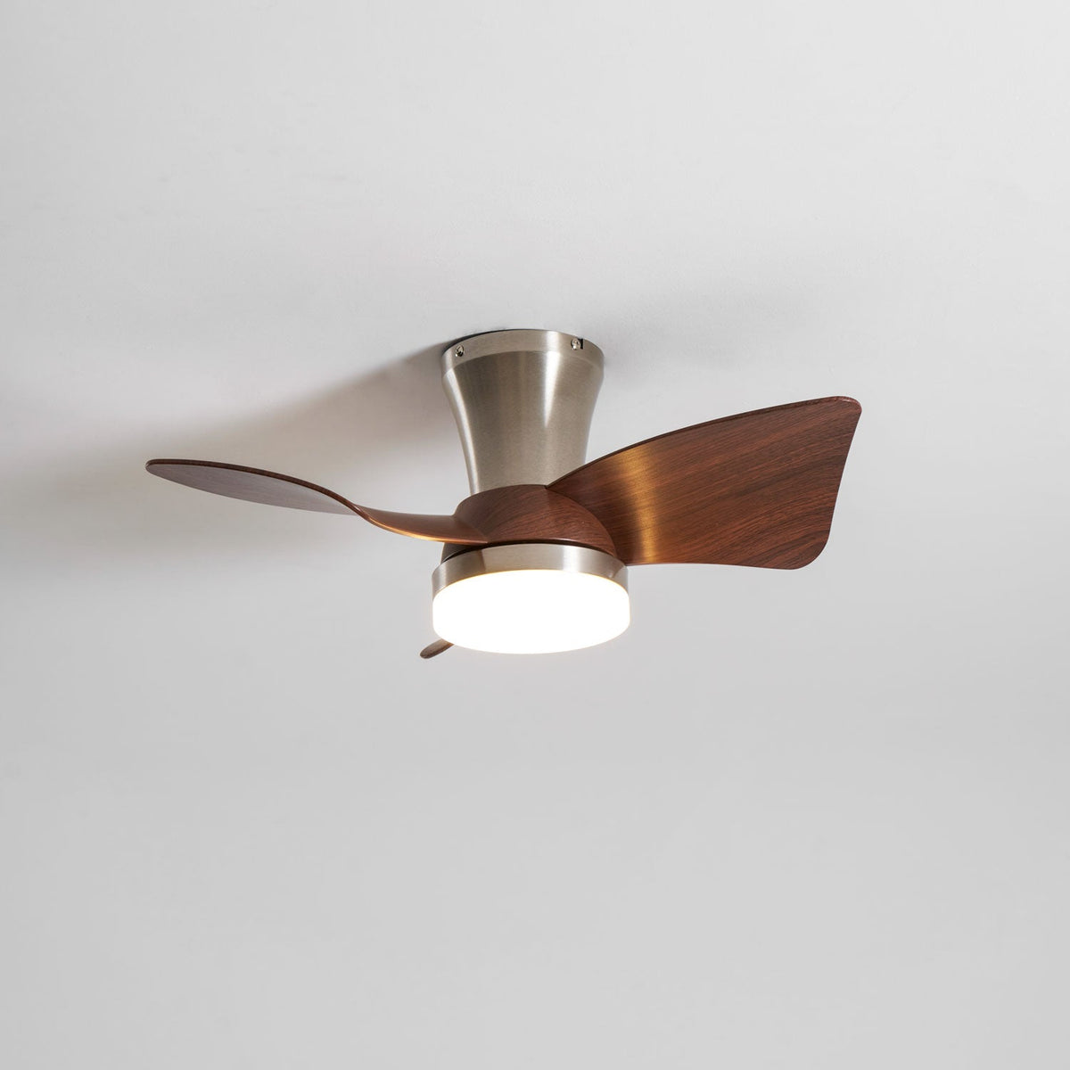 Breeze Lux Ceiling Fan Light with LED – Modern Brushed Gold & Walnut Finish