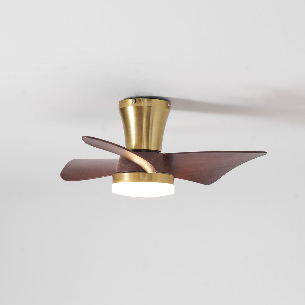 Breeze Lux Ceiling Fan Light with LED – Modern Brushed Gold & Walnut Finish