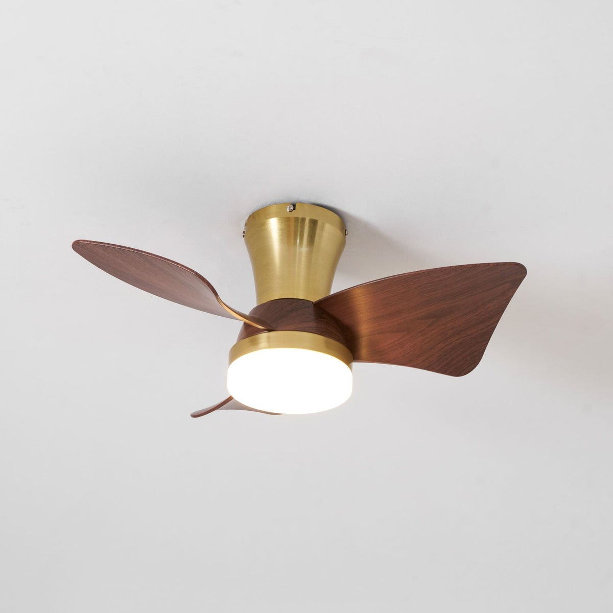 Breeze Lux Ceiling Fan Light with LED – Modern Brushed Gold & Walnut Finish