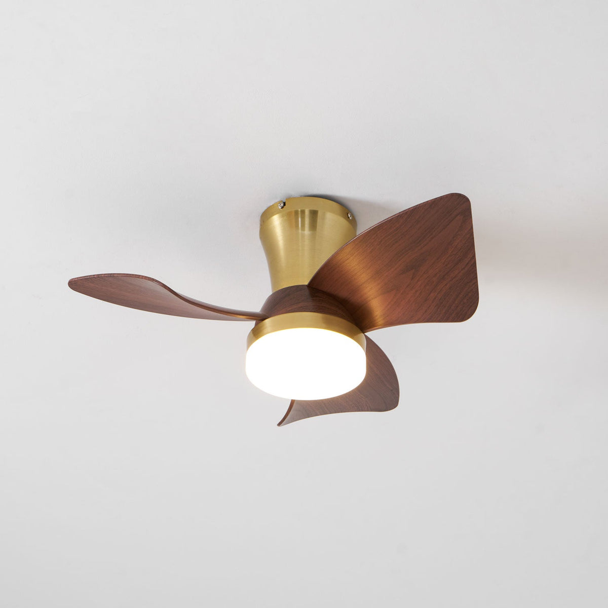 Breeze Lux Ceiling Fan Light with LED – Modern Brushed Gold & Walnut Finish