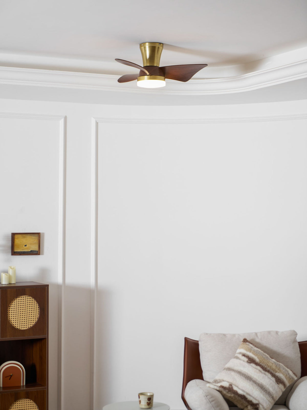 Breeze Lux Ceiling Fan Light with LED – Modern Brushed Gold & Walnut Finish