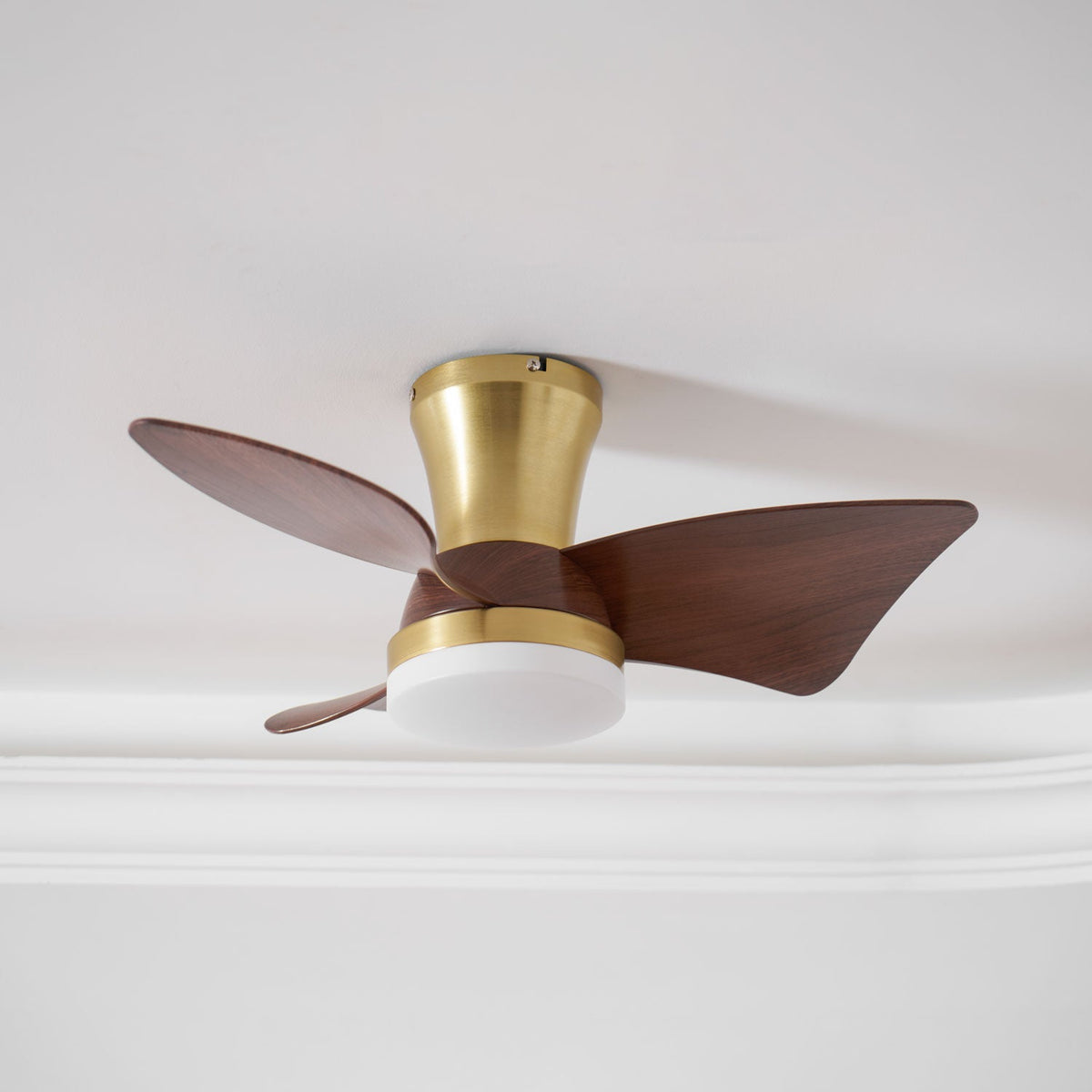 Breeze Lux Ceiling Fan Light with LED – Modern Brushed Gold & Walnut Finish