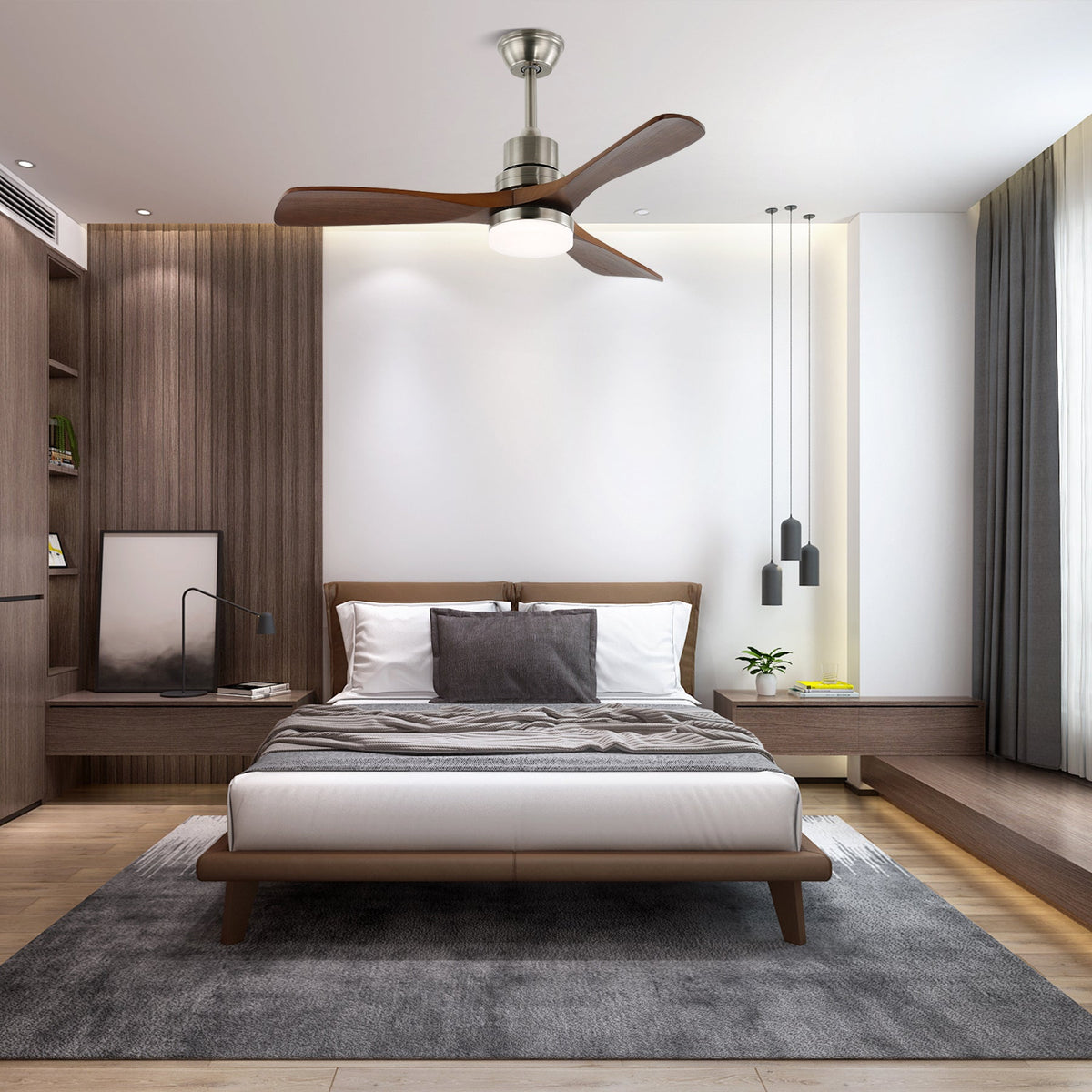 Breeze Master Wooden Ceiling Fan with Integrated LED Light, 48" and 52" Options