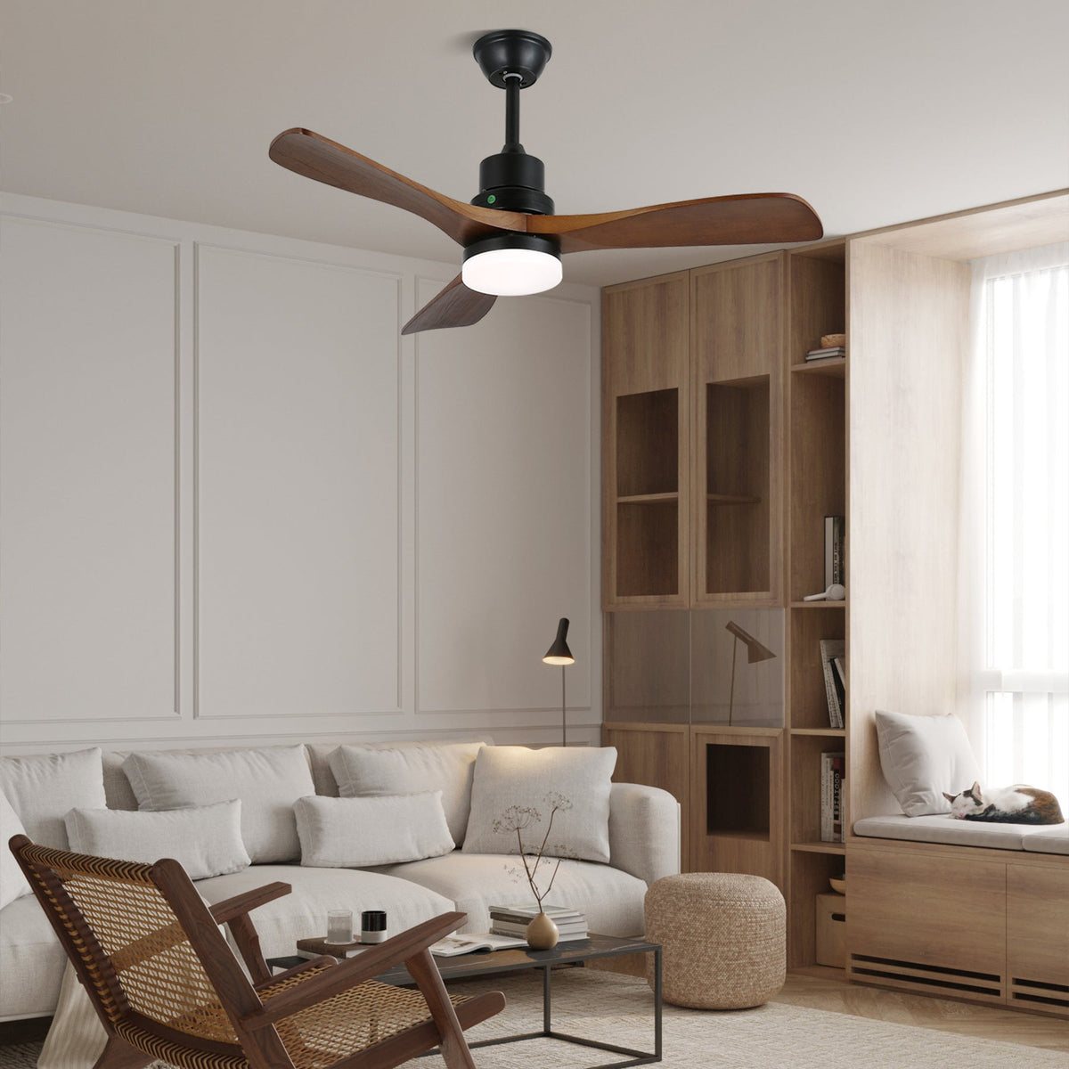 Breeze Master Wooden Ceiling Fan with Integrated LED Light, 48" and 52" Options