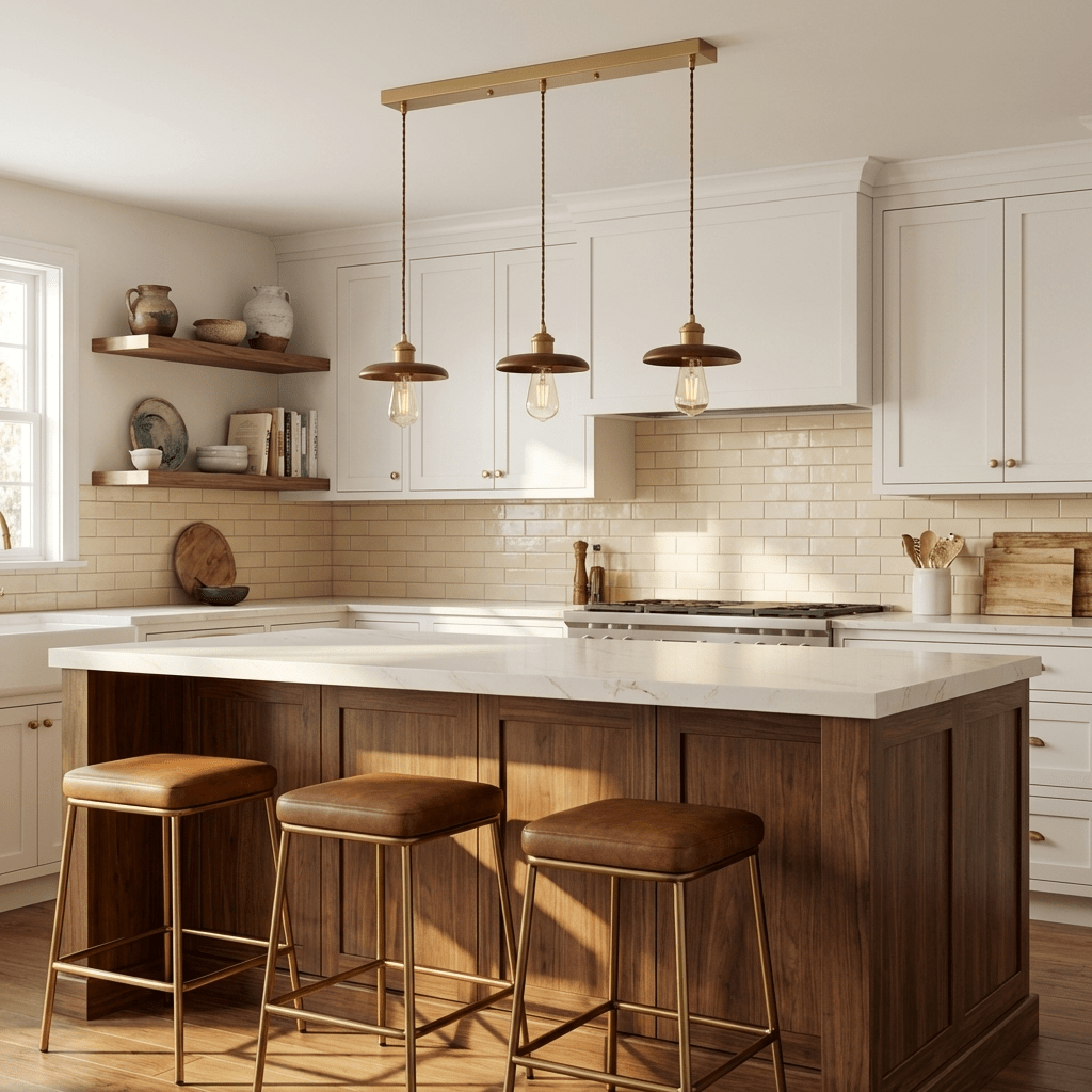 Brenton Arch Wood & Brass Pendant Light for Dining and Kitchen