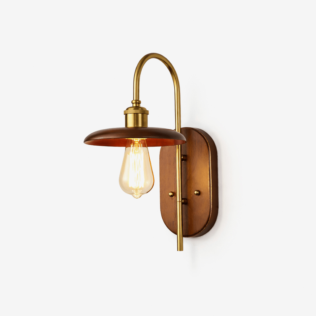 Brenton Arch Wall Sconce in Brass and Wood for Bedroom and Hallway