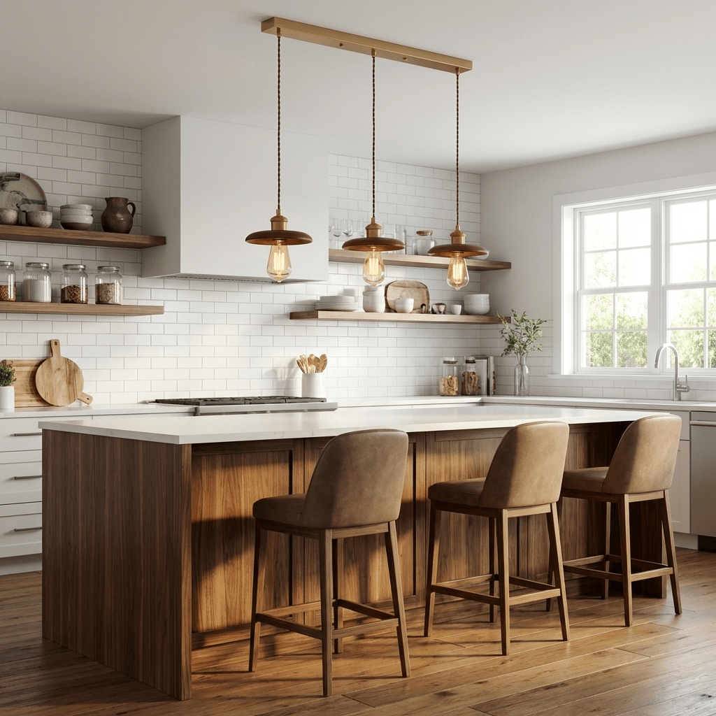 Brenton Arch Wood & Brass Pendant Light for Dining and Kitchen